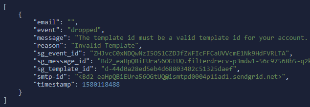 Snapshot of “dropped” SendGrid event